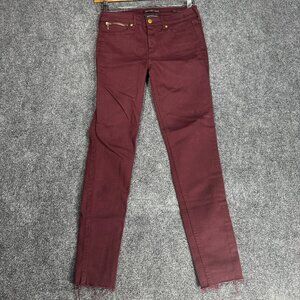 Abercrombie & Fitch Jeans Womens 26 Super Skinny Burgundy Cotton Stretch Raw Hem